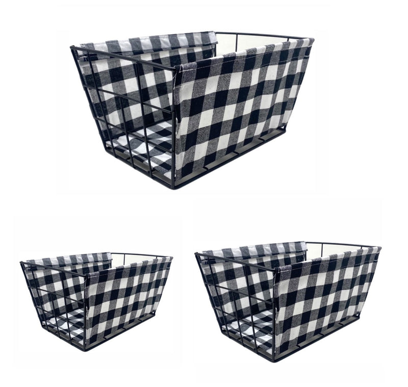 Set of 3 Farmhouse Storage Baskets with Basket Liner Set - for Home and Kitchen Storage (Set of 3 Farmhouse - Plaid)