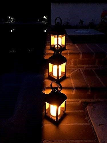 12 PC Decorative Lanterns with Flameless LED Lighted Candle - Black
