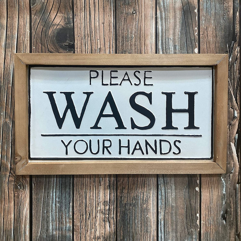 "Please Wash Your Hands Vintage Farmhouse Sign for Bathroom & Kitchen Décor (Please Wash Your Hands - White Rectangle)
