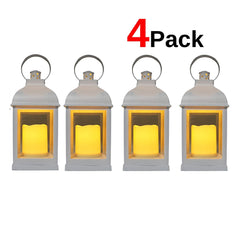 4 PC Traditional LED Flameless Lanterns with Timer  - White & Black