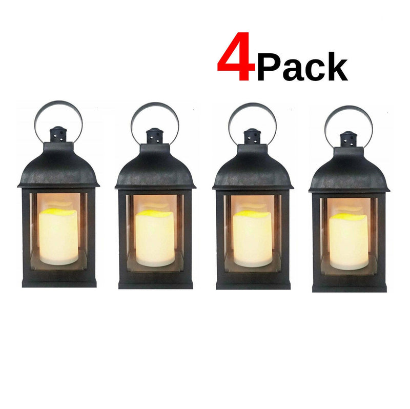 4 PC Traditional LED Flameless Lanterns with Timer  - White & Black