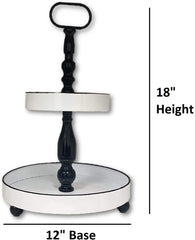 THE NIFTY NOOK 2 Tier Metal Serving Tray Vintage Farmhouse Dessert Display With Carry Handle (Black & White)