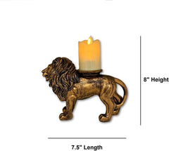 Majestic Lion Candle Holder with LED Flameless Pillar Candle for Home and Office