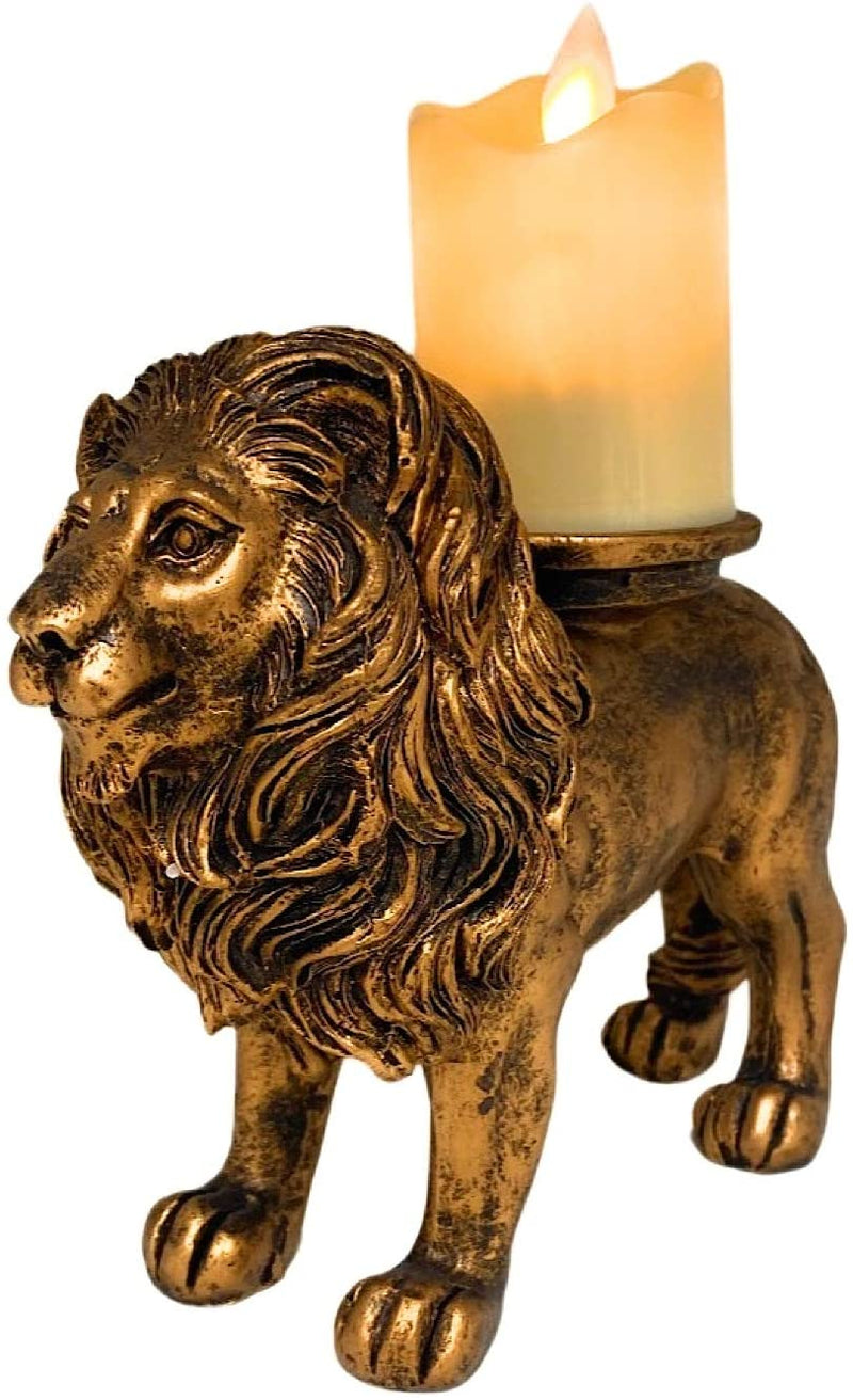 Majestic Lion Candle Holder with LED Flameless Pillar Candle for Home and Office