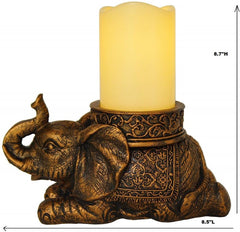 The Nifty Nook | Elephant Figurine Candle Holder | Antique Gold | Flameless LED Pillar Candle & Timer | Home Decor | Beautiful Centerpiece | Perfect Mantle or Shelf Accent | Great Housewarming Gift
