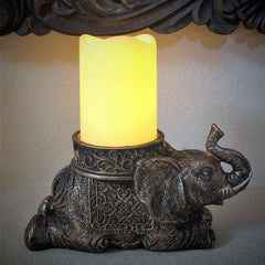The Nifty Nook | Elephant Figurine Candle Holder | Antique Gold | Flameless LED Pillar Candle & Timer | Home Decor | Beautiful Centerpiece | Perfect Mantle or Shelf Accent | Great Housewarming Gift