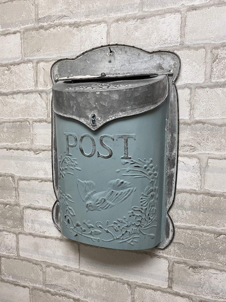 Vintage Style Post Box I Nostalgic Charm Home Décor I Farmhouse Design I 15.9" Height x 11" Wide (Blue)