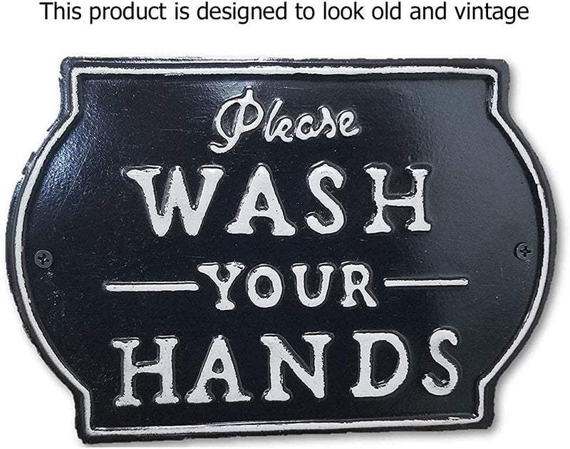 Please Wash Your Hands Vintage Metal Farmhouse Sign for Bathroom & Kitchen Décor 8.5" x 6" - Small Black