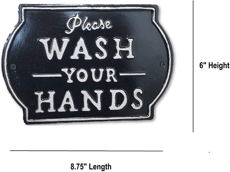 Please Wash Your Hands Vintage Metal Farmhouse Sign for Bathroom & Kitchen Décor 8.5" x 6" - Small Black