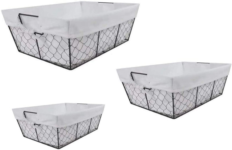Set of 3 Farmhouse Wire Basket Liner Set Home and Kitchen Storage - S, M, L