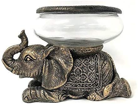 Decorative Gold Antique Elephant Glass Bowl, Terrarium or Candle Holder with Color Gift Box