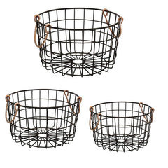 The Nifty Nook Wire Nesting Baskets Shabby Chic French Country Home Decor Utility Storage Organization Black Finish with Copper Handles - Set of 3