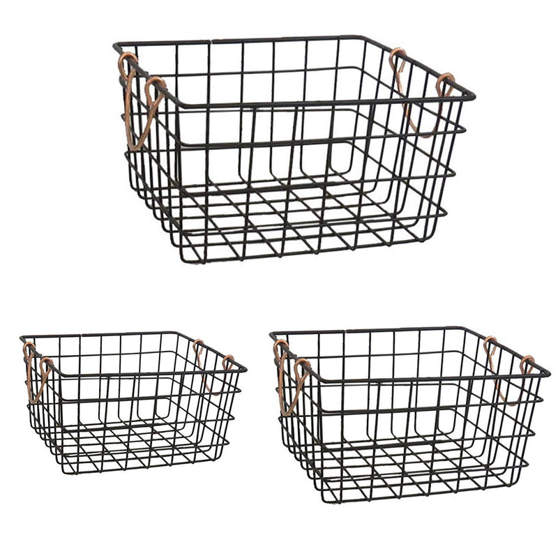 The Nifty Nook Wire Nesting Baskets Shabby Chic French Country Home Decor Utility Storage Organization Black Finish with Copper Handles - Set of 3